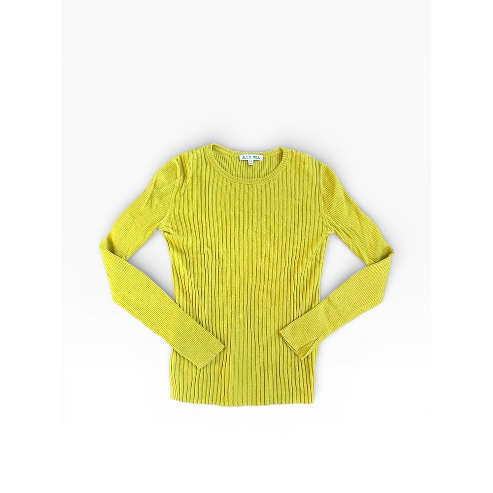 Alex Mill Chartreuse Yellow Ribbed Wool Cotton Crew Neck Sweater Women's XS